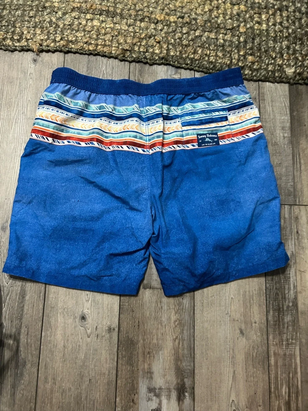 Tommy Bahama Orange Mesh-Lined Blue Patterned Swim Shorts board trunks